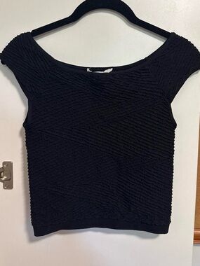 Black Textured Short Sleeve Women's Top